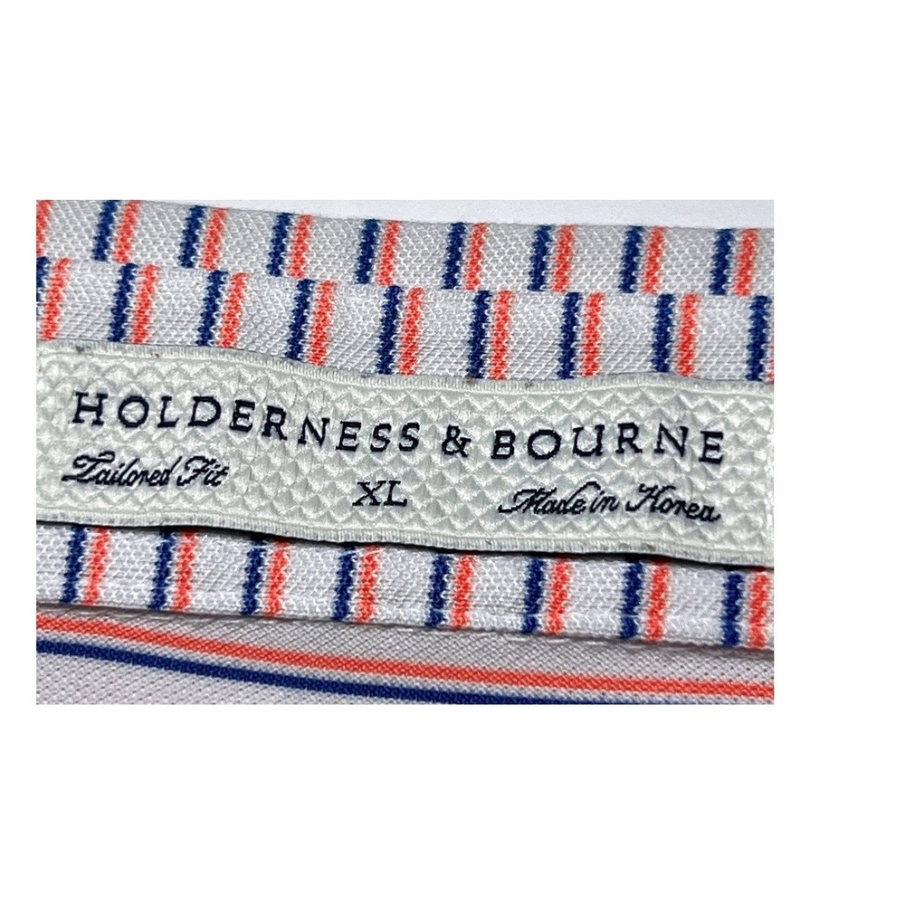 Holderness & Bourne The Saxton Polo Shirt XL Tailored Fit White Amaretto Cobalt